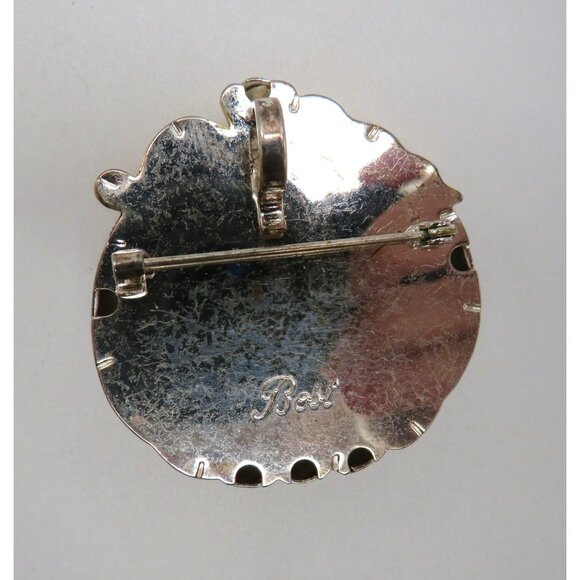 Vintage Best Brooch Pendant 2" Pumpkin Shaped Silver Gold Tone Vintage - Picture 8 of 11